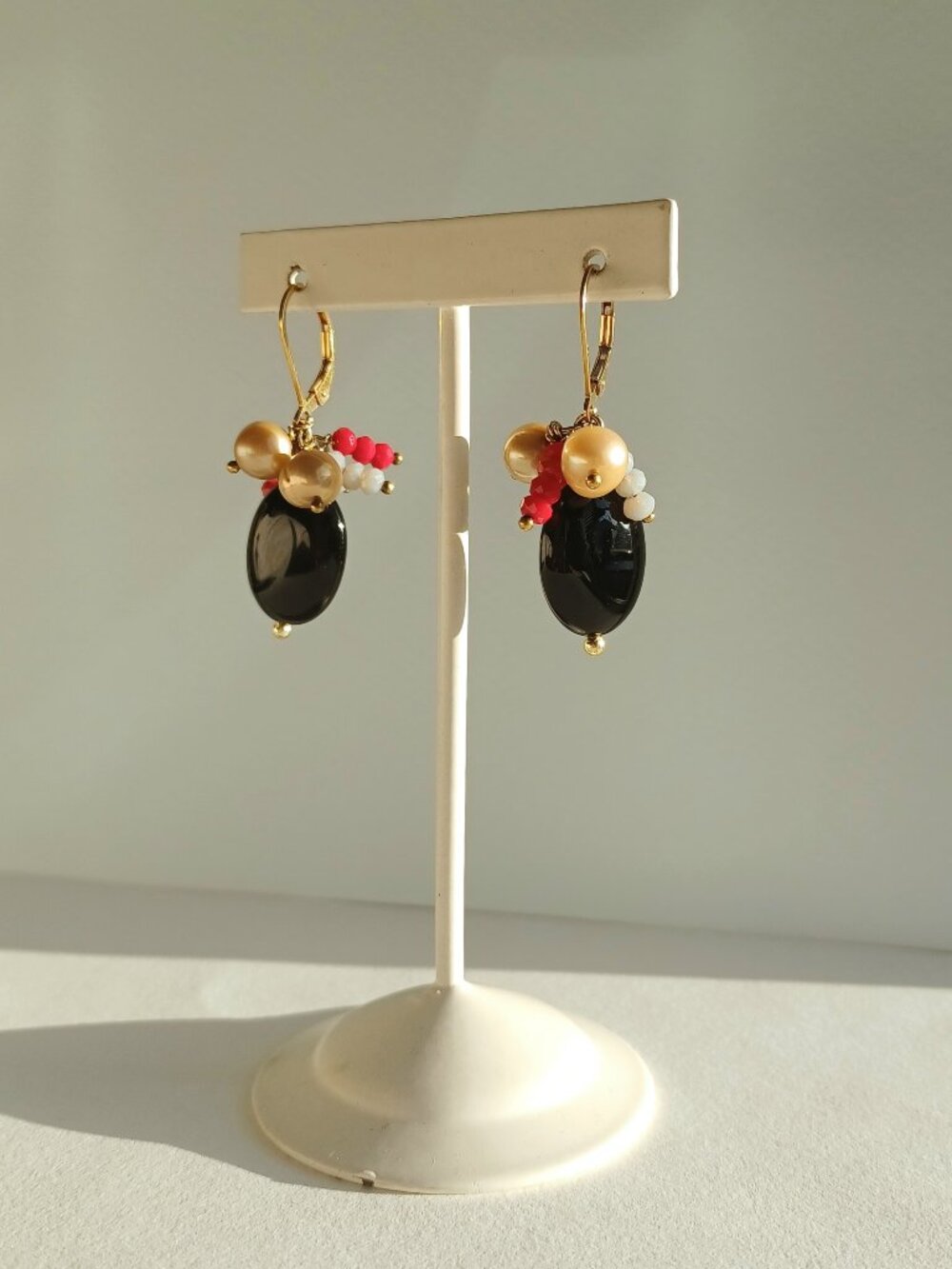New High polished black agate with  crystal handmade earring